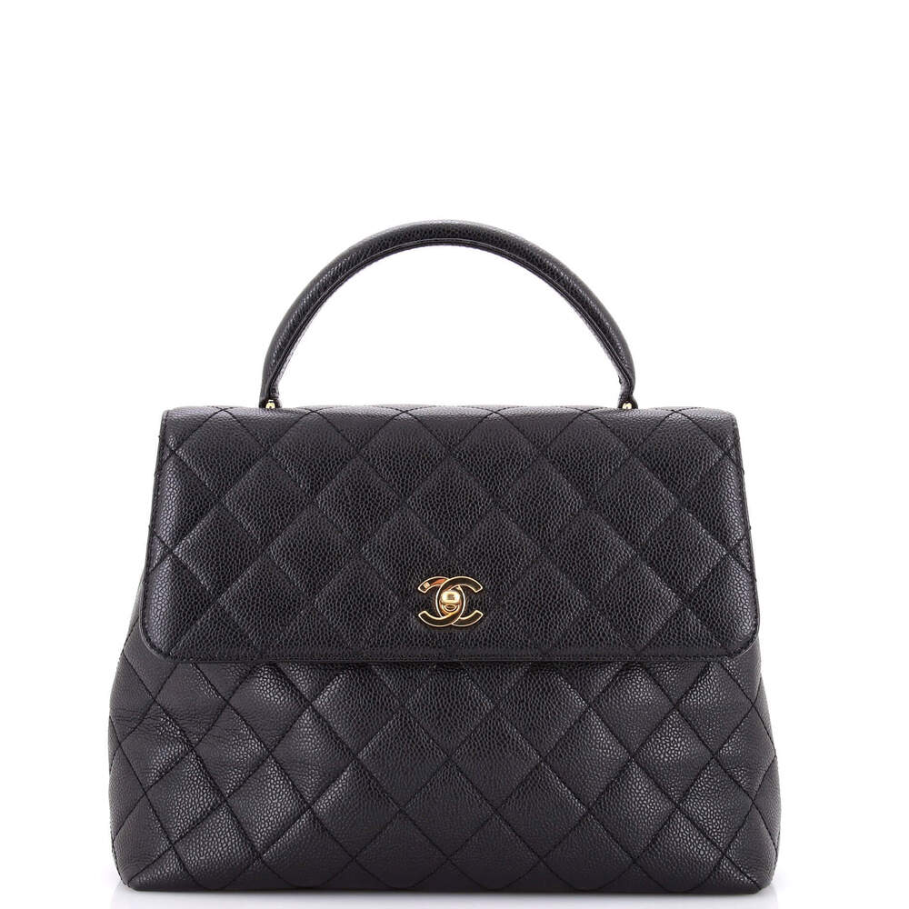 Chanel Jumbo Vintage Classic Top Handle Flap Bag Quilted Caviar